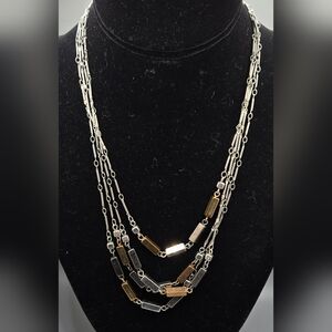 Tri-color 2 Strand Necklace Unusual Chain Square Shape Beads 36" & 40" Long